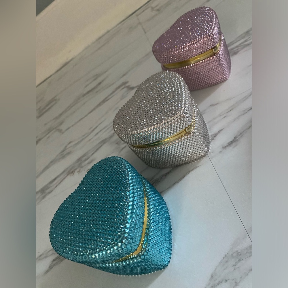 White Bling heart shape ceramic jewelry box storage crystal rhinestones homemade